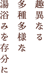 趣異なる多種多様な湯浴みを存分に